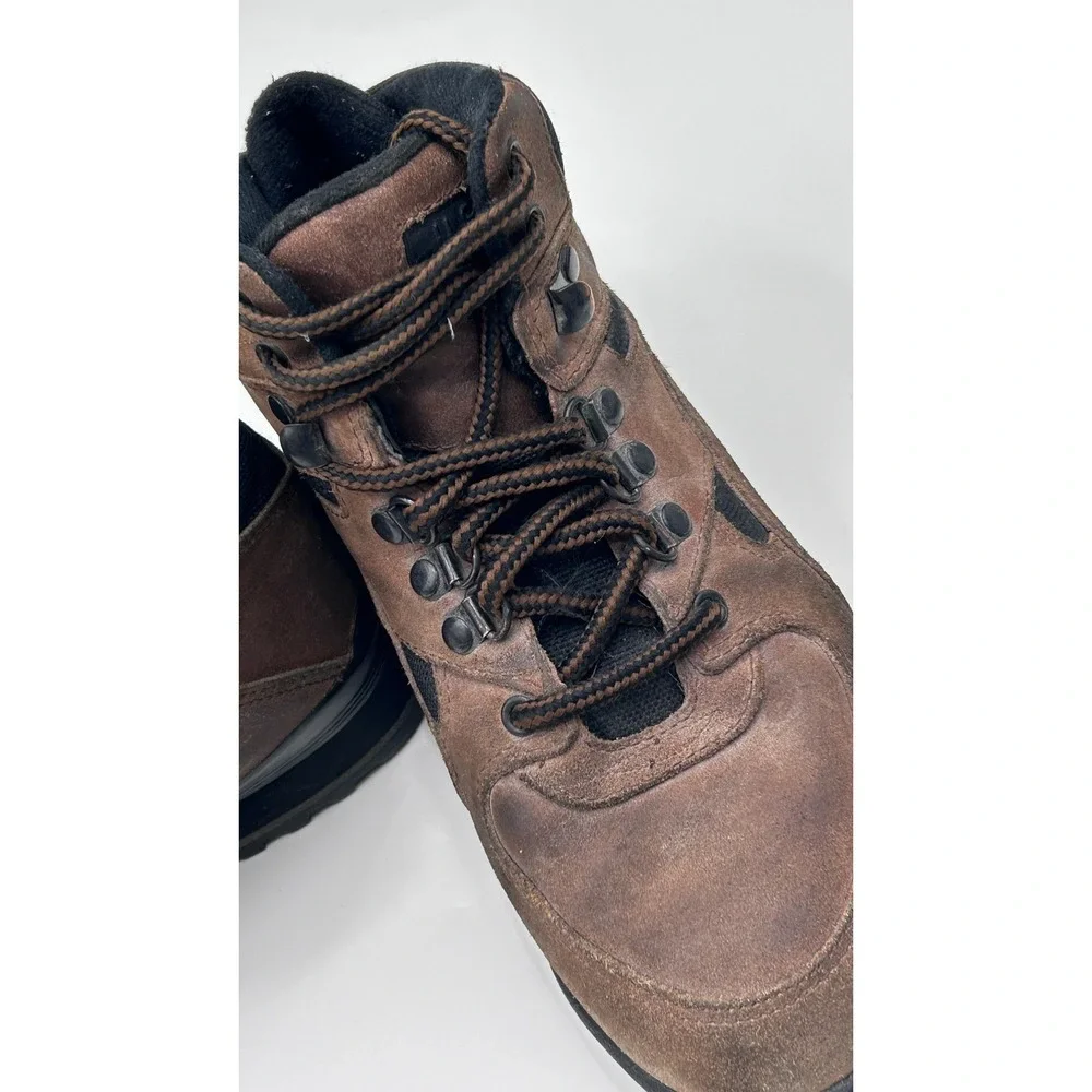 USA Olympic Mens Brown Leather Hiking Boots Mid Top Lace Up Gorpcore Shoe
